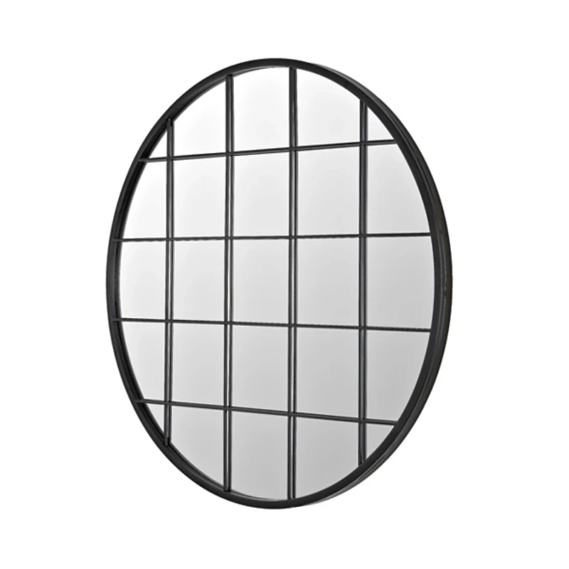SAFAVIEH Black Metal Grid Frame Round Wall Mirror