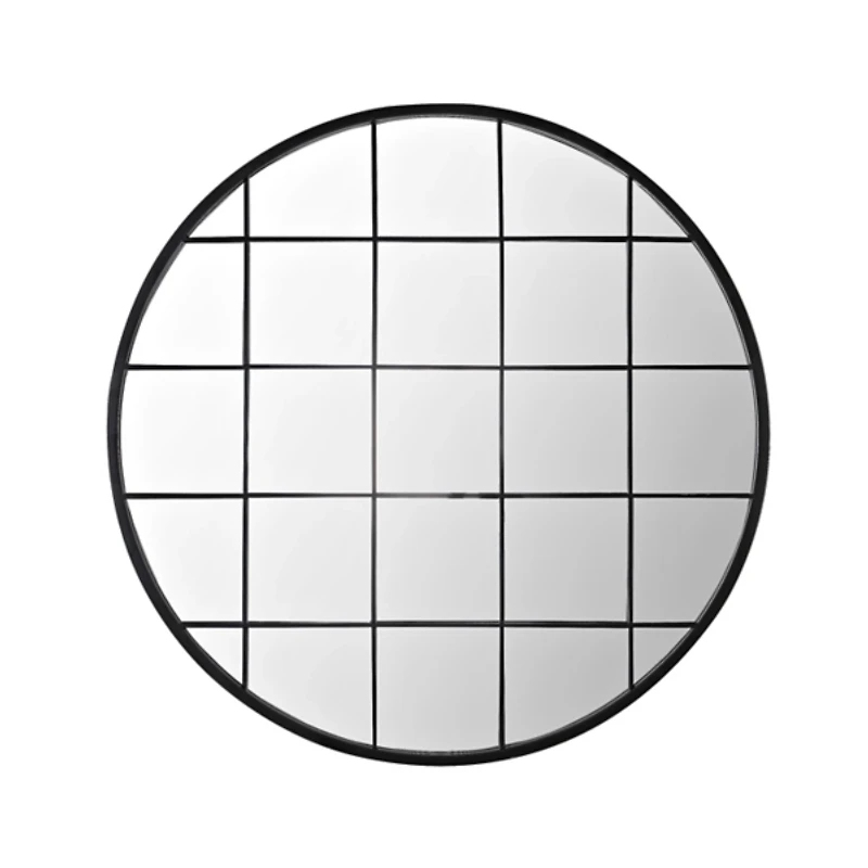 SAFAVIEH Black Metal Grid Frame Round Wall Mirror