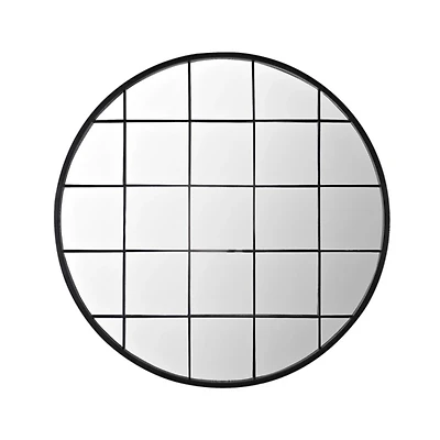 SAFAVIEH Black Metal Grid Frame Round Wall Mirror
