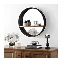 Black Metal Deep Frame Wall Mirror with Shelf