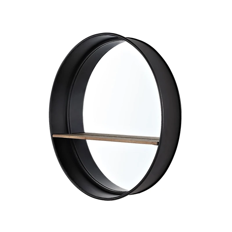 Black Metal Deep Frame Wall Mirror with Shelf