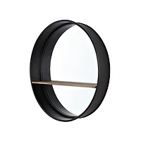 Black Metal Deep Frame Wall Mirror with Shelf