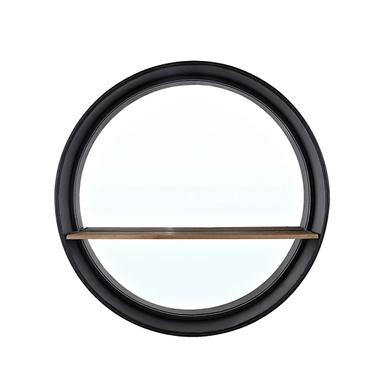 Black Metal Deep Frame Wall Mirror with Shelf