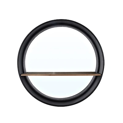 Black Metal Deep Frame Wall Mirror with Shelf