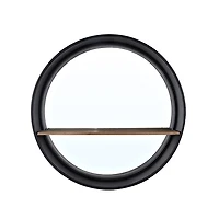 Black Metal Deep Frame Wall Mirror with Shelf