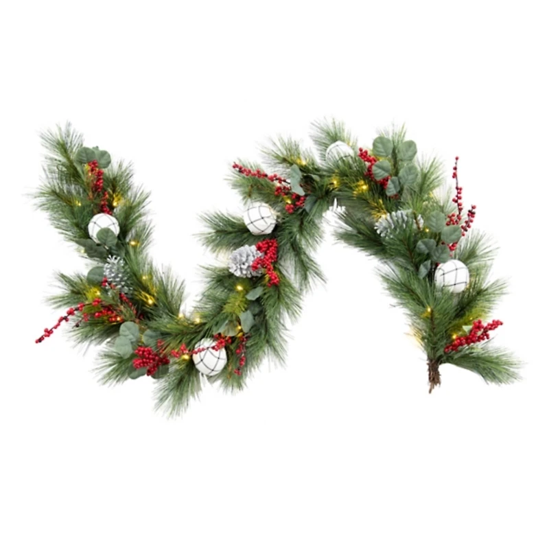 Pre-Lit Pine Leaves & Pinecones Christmas Garland