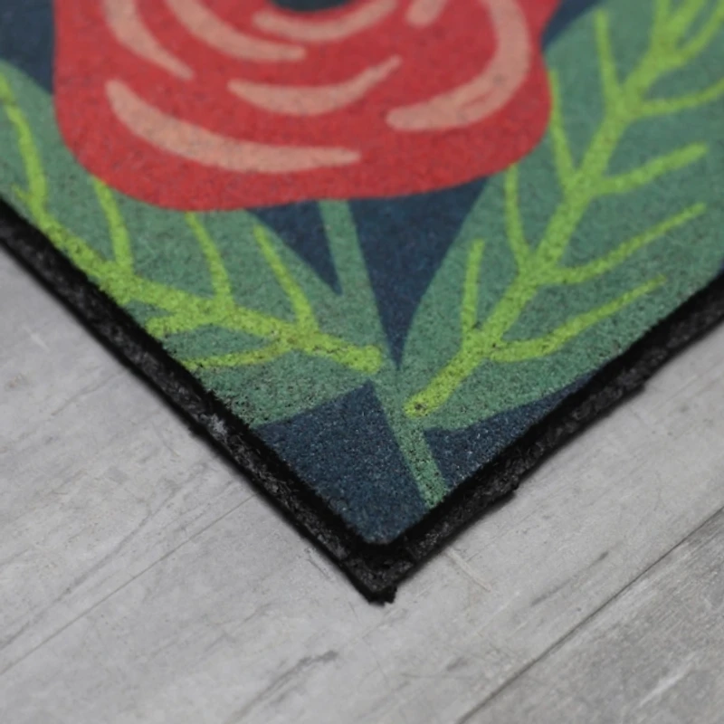 Dark Floral Welcome Rubber Doormat