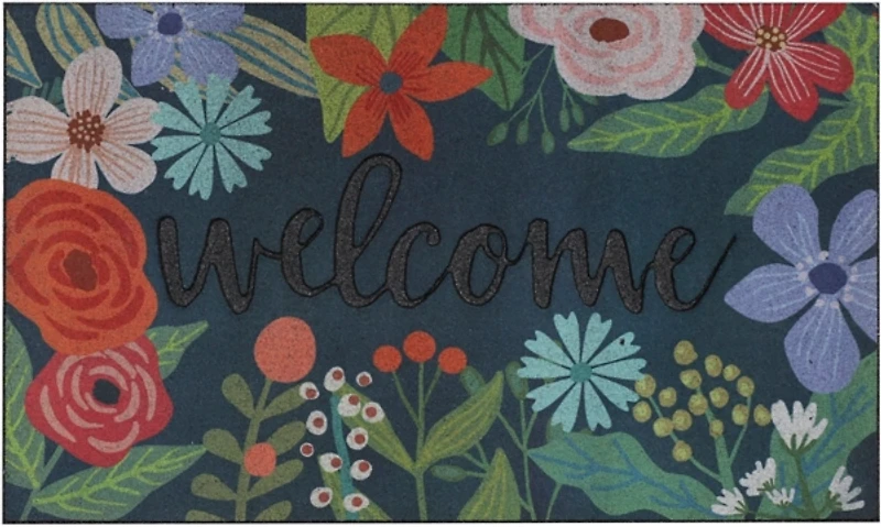 Dark Floral Welcome Rubber Doormat