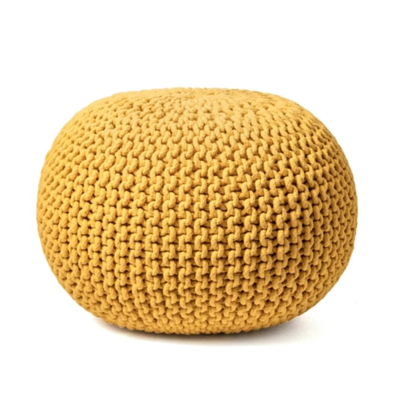 Yellow Chain Knitted Round Pouf
