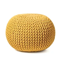 Yellow Chain Knitted Round Pouf