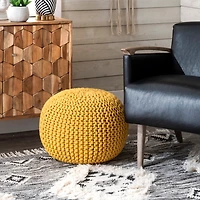 Yellow Chain Knitted Round Pouf
