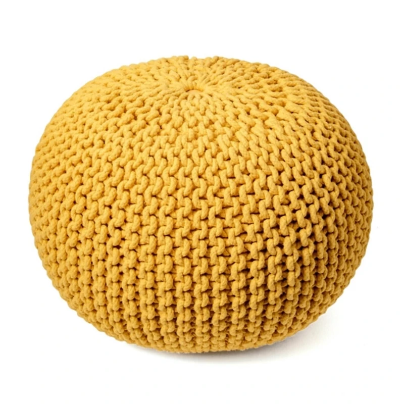Yellow Chain Knitted Round Pouf