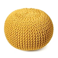 Yellow Chain Knitted Round Pouf