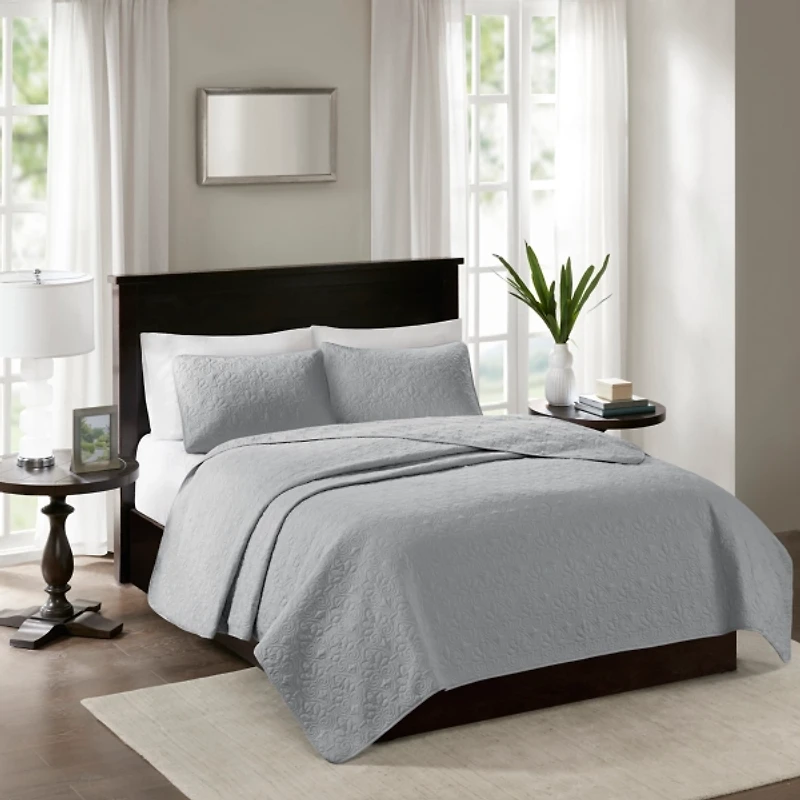 Gray Reversible 3-pc. California King Coverlet Set