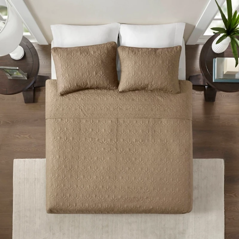 Brown Stitched 3-pc. California King Coverlet Set