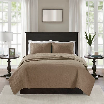 Brown Stitched 3-pc. Twin XL Coverlet Set