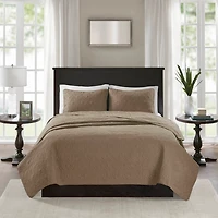Brown Stitched 3-pc. Twin XL Coverlet Set