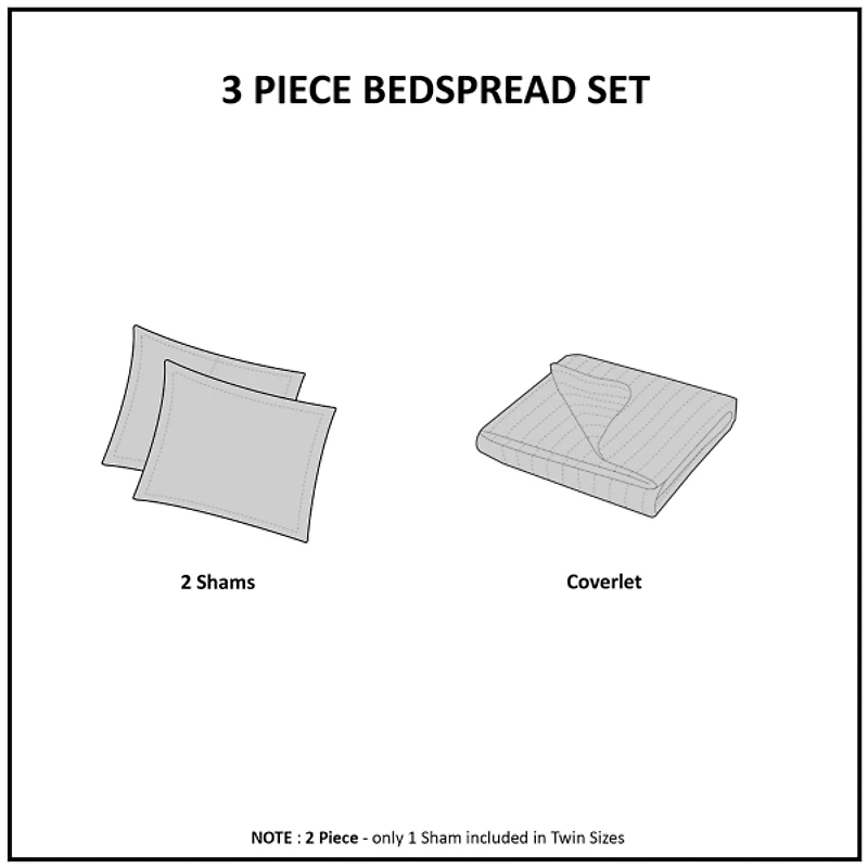 Dark Gray Classic Stitch 3-pc. King Bedspread Set