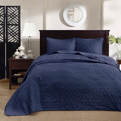 Navy Classic Stitch 3-pc. Full Bedspread Set