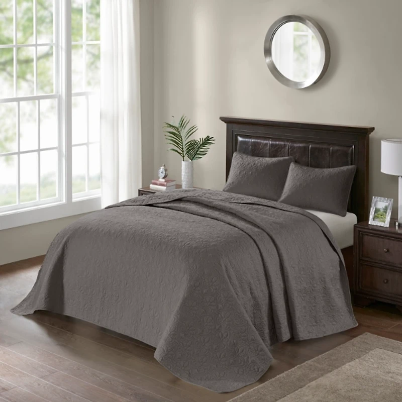 Dark Gray Classic Stitch 3-pc. Full Bedspread Set