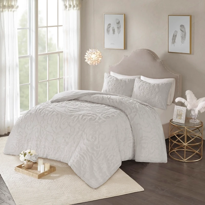 Gray Medallion 3-pc. California King Duvet Set
