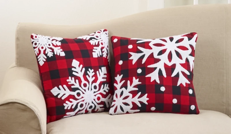 Red Buffalo Check Snowflake Christmas Pillow