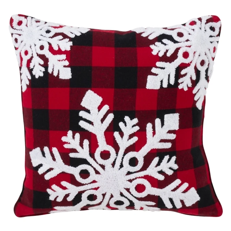 Red Buffalo Check Snowflake Christmas Pillow