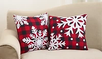 Red Buffalo Check Snowy Snowflake Christmas Pillow