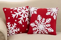 Red Background White Snowflakes Christmas Pillow