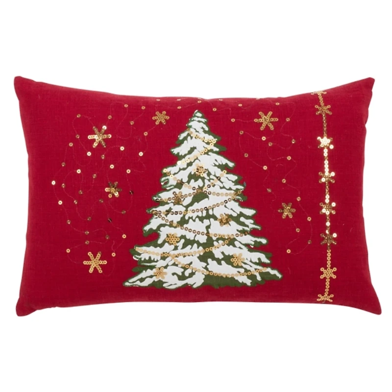 Red Christmas Tree LED Accent Pillow
