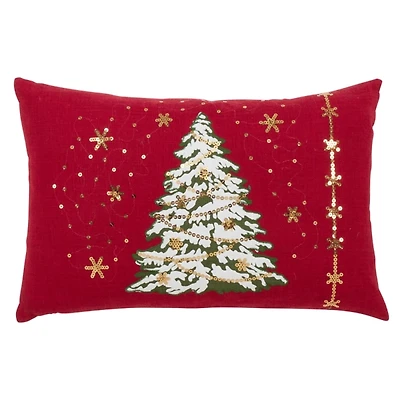 Red Christmas Tree LED Accent Pillow