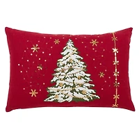 Red Christmas Tree LED Accent Pillow