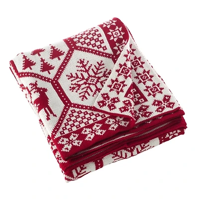 Red and White Geometric Christmas Throw Blanket