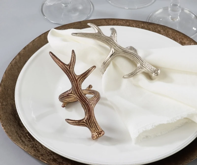 Bronze Reindeer Antler Napkin Rings, Set of 4