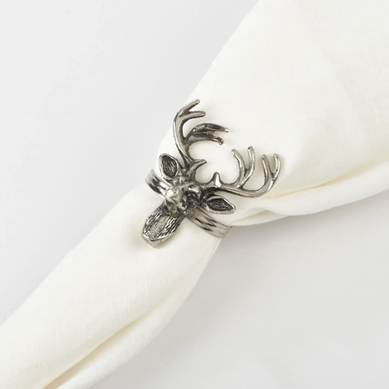 Silver Reindeer Head Napkin Rings, Set of 4