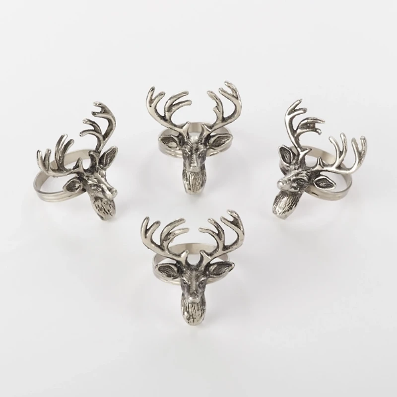 Silver Reindeer Head Napkin Rings, Set of 4