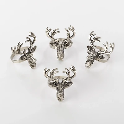 Silver Reindeer Head Napkin Rings, Set of 4