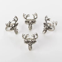 Silver Reindeer Head Napkin Rings, Set of 4