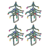 Blue Beaded Christmas Tree Napkin Rings, Set of 4