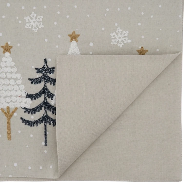 Natural Embroidered Christmas Trees Table Runner