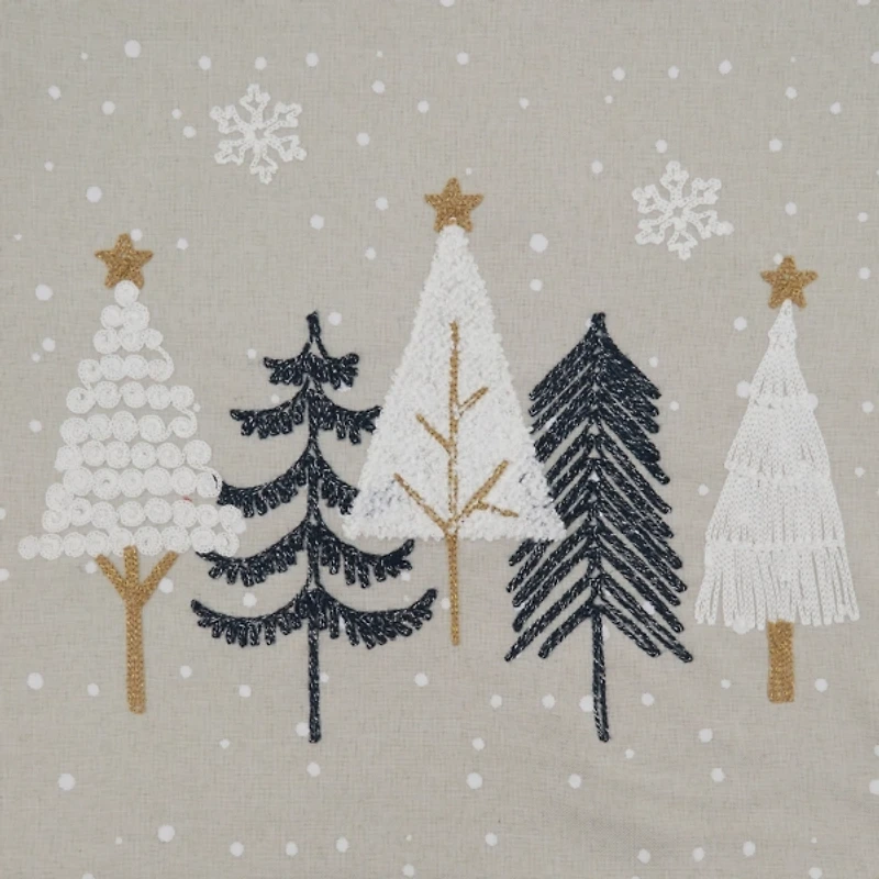 Natural Embroidered Christmas Trees Table Runner