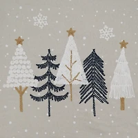 Natural Embroidered Christmas Trees Table Runner