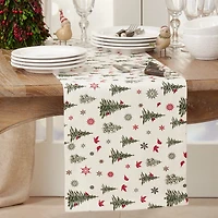 Green Christmas Trees and Snowflakes Table Runner