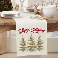 White Merry Christmas Trees Table Runner