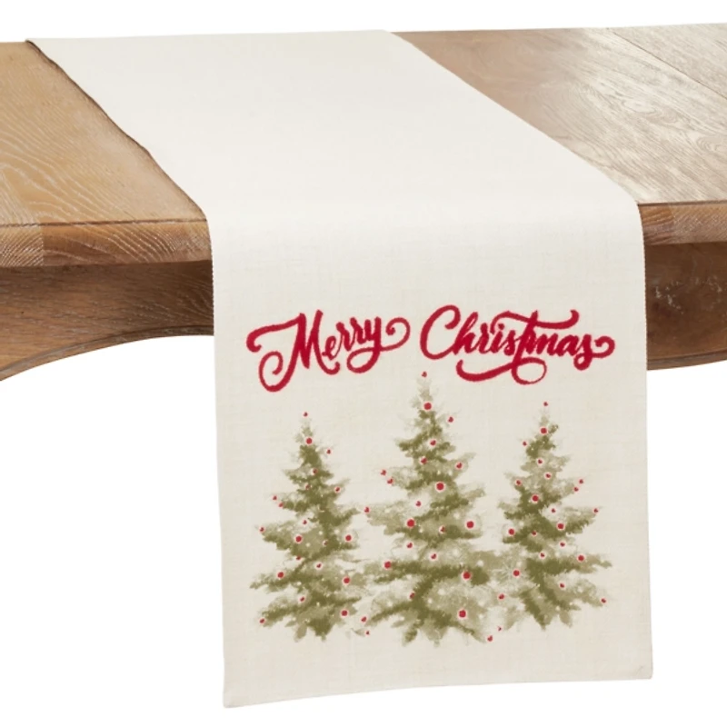 White Merry Christmas Trees Table Runner