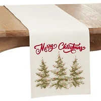 White Merry Christmas Trees Table Runner