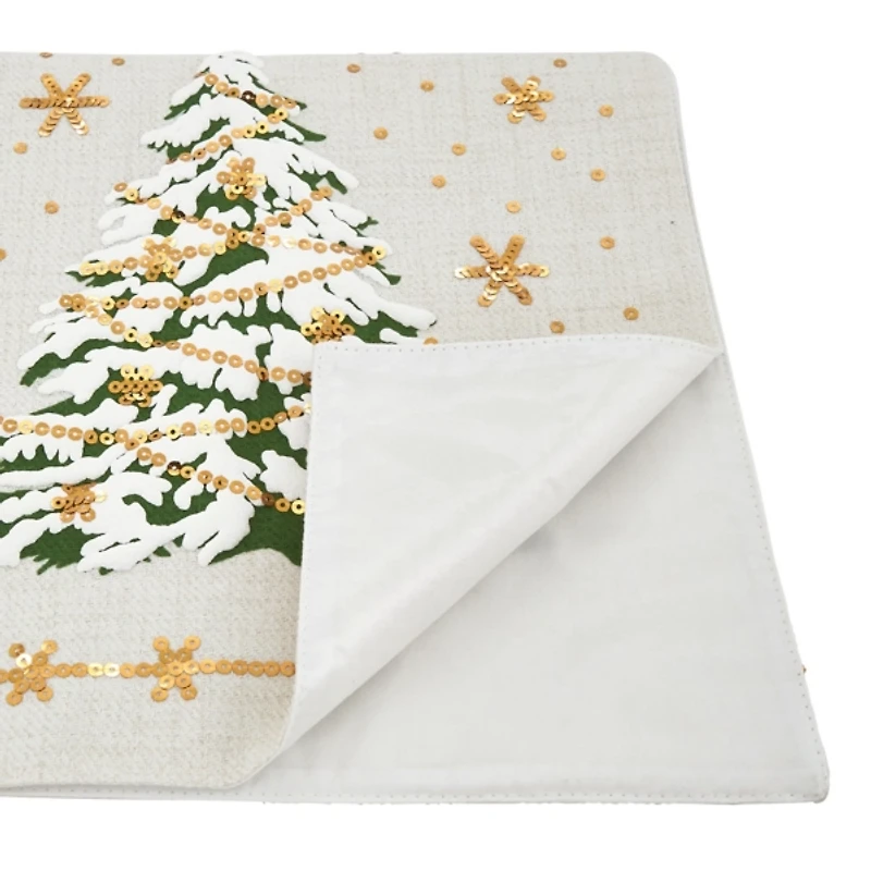 Frosted Christmas Tree and Snowflakes Table Runner
