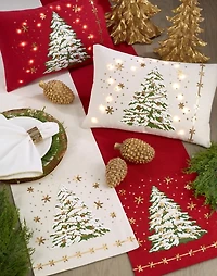 Frosted Christmas Tree and Snowflakes Table Runner