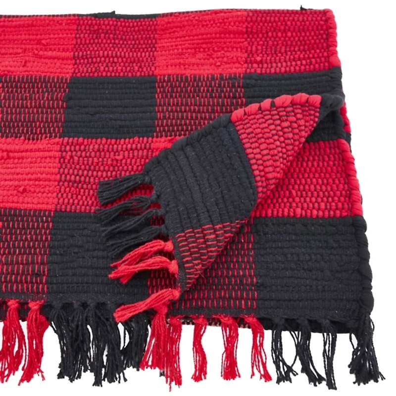 Red and Black Buffalo Check Fringe Table Runner