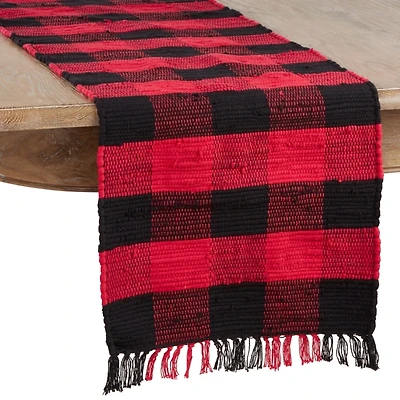 Red and Black Buffalo Check Fringe Table Runner